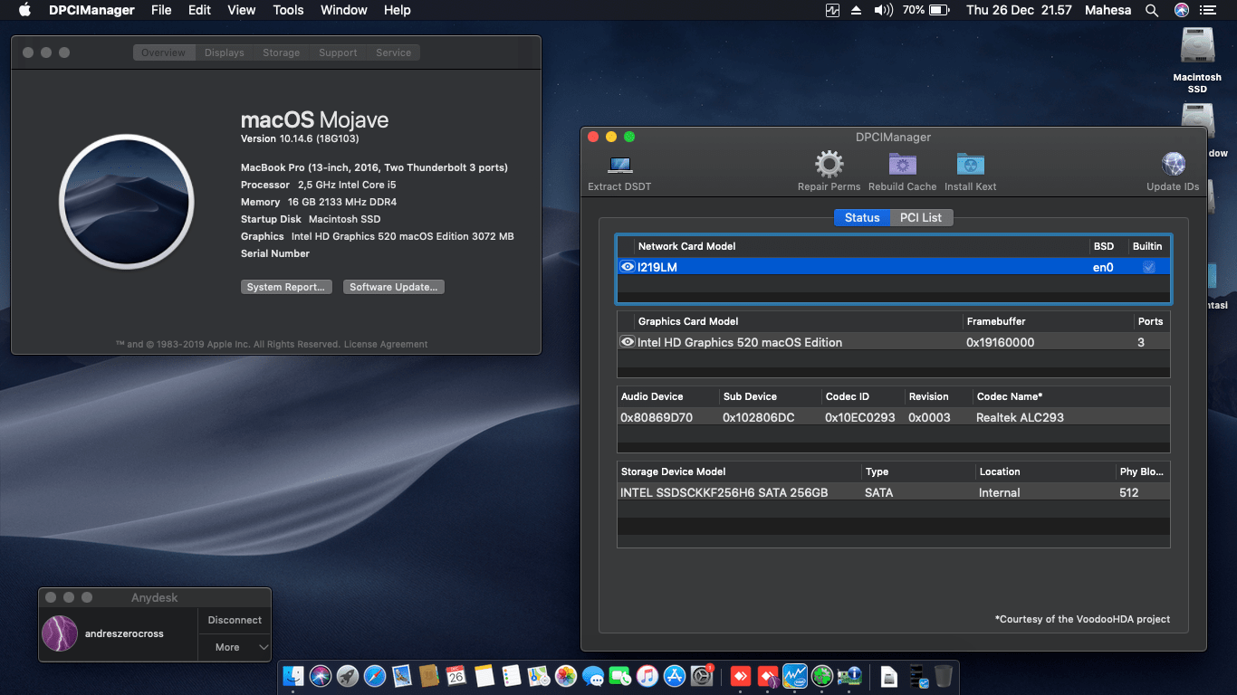 Success Hackintosh macOS Mojave 10.14.6 Build 18G103 at Dell Latitude E7470